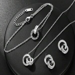 STAINLESS STEEL ROMAN NUMERAL 18K GOLD PLATED JEWELRY SET NECKLACE AND EARRING